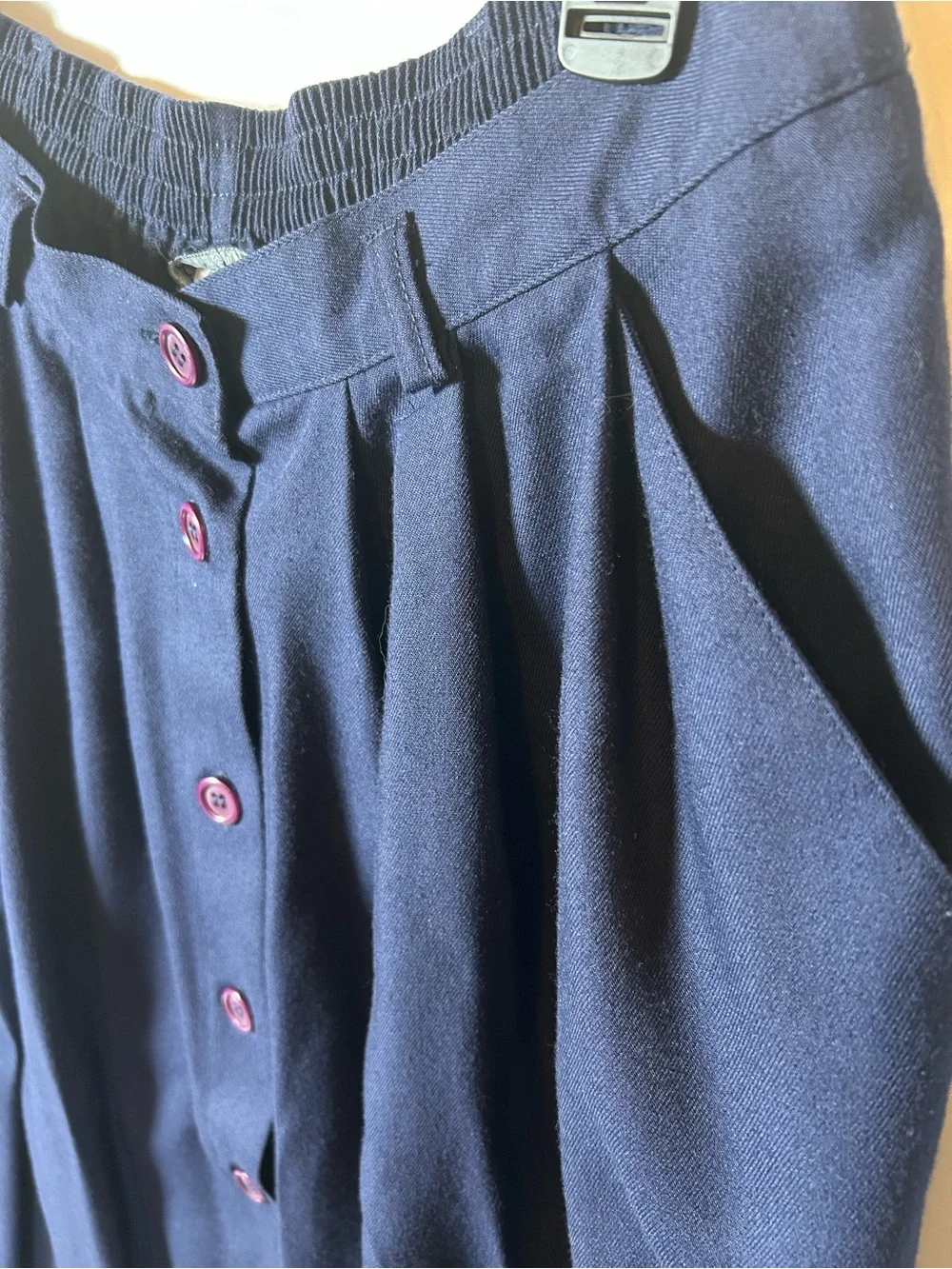 Vintage 90s Counterparts Navy Blue Midi Skirt Button Front Pleated Size 16